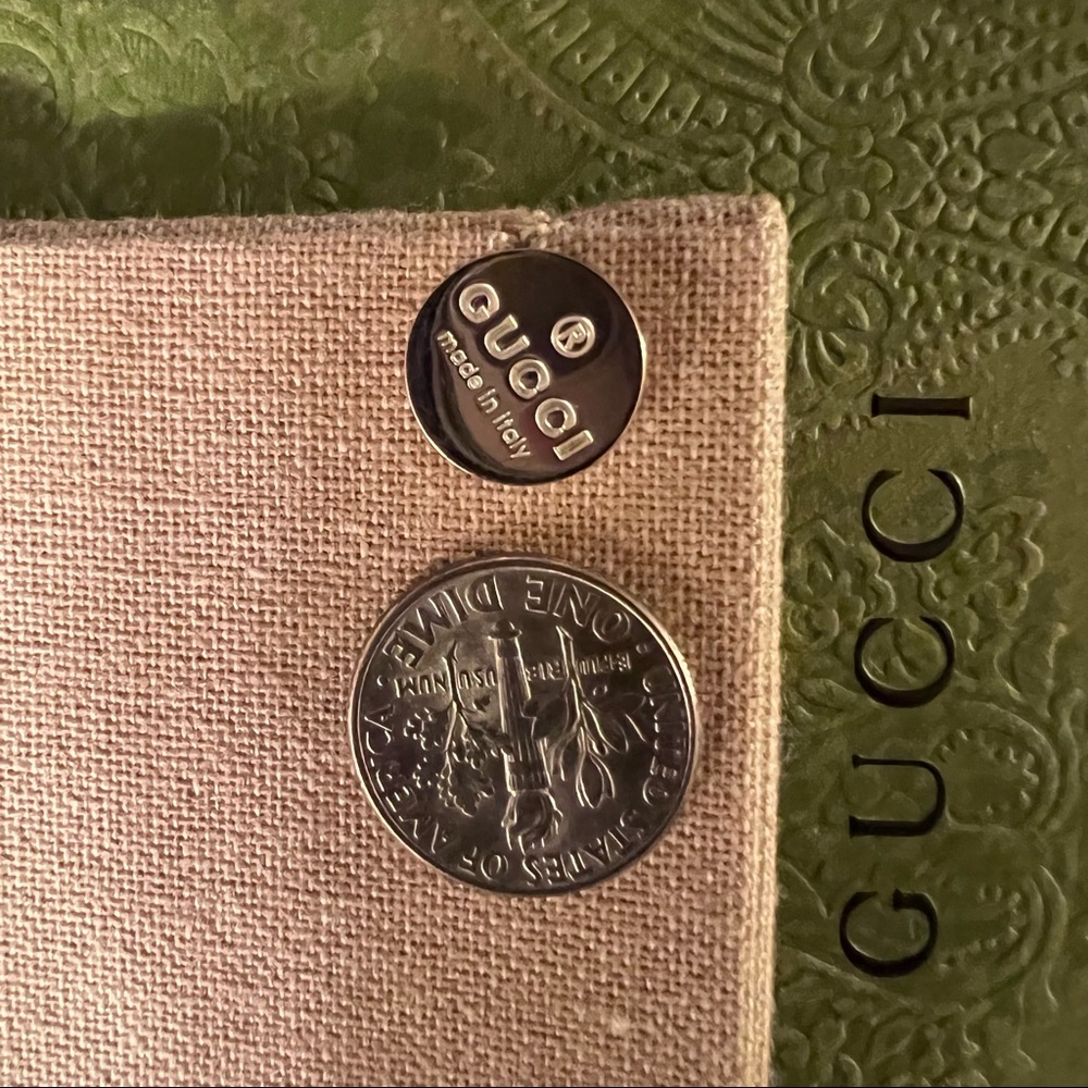 Authentic Gucci Trademark Logo .925 Sterling Silver Round Stud Earrings - Picture 14 of 15